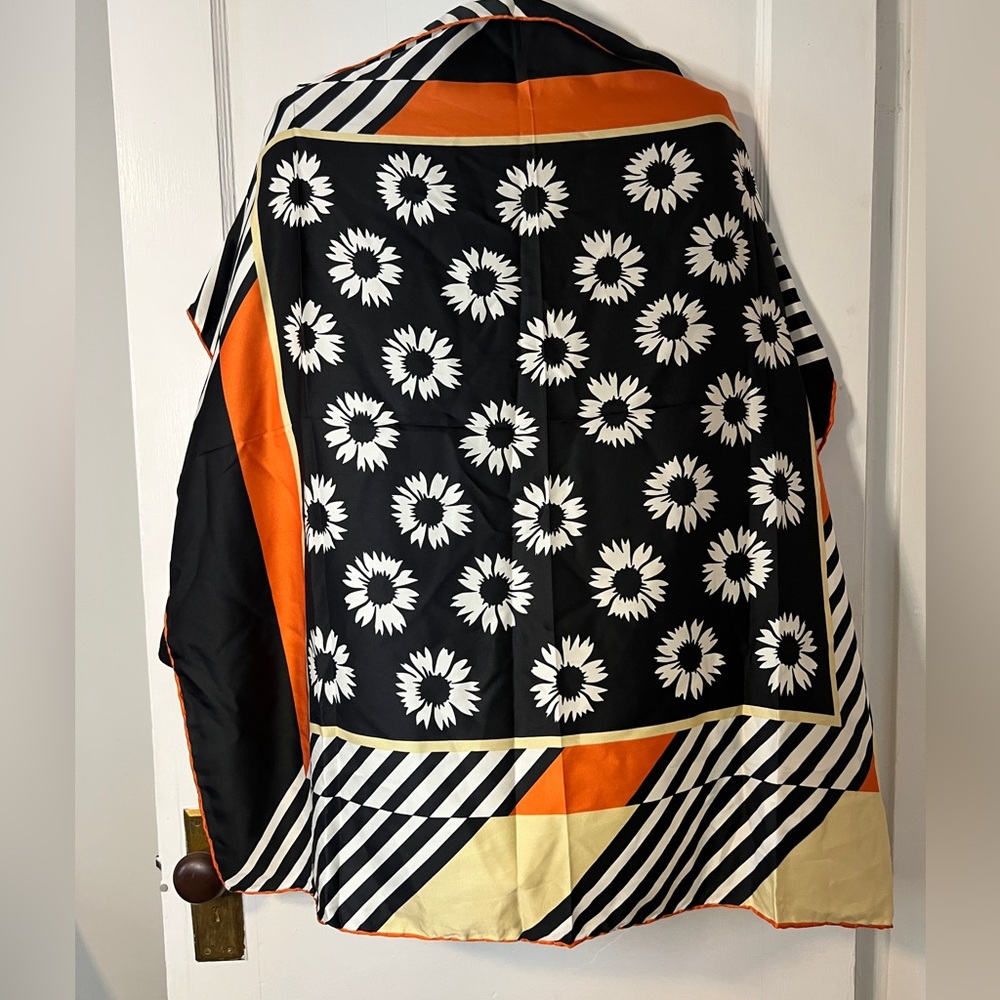 Leonard Glam 35” Black, White, Yellow, & Orange Floral Square Scarf